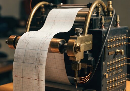 Vintage Polygraph Machine with Graph Paper Roll Printing Lie Detector Results. JPEG
