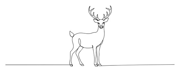 vector engraving monoline drawing of reindeer standing © Wieslaw