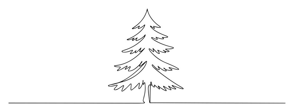 vector engraving monoline drawing of christmas pine tree