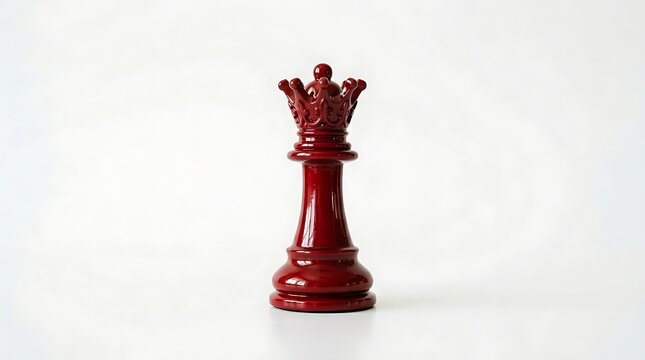 Red chess queen piece on white background