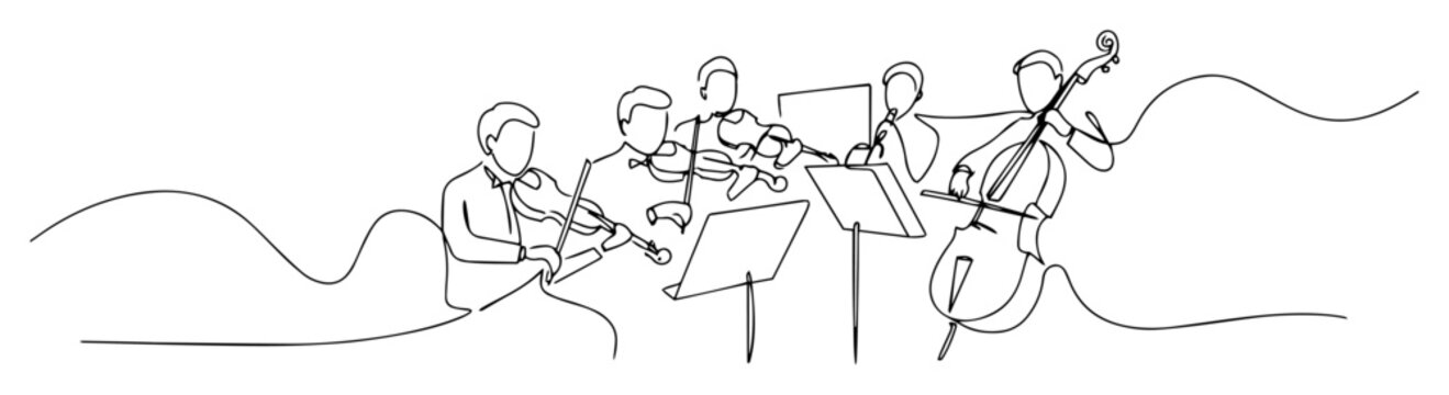 orchestra musicians lineart &ndash; string instrument group
