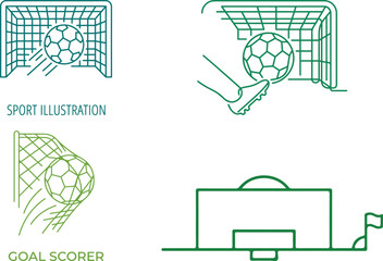 Minimalist soccer net and field corner flag line graphics collection © Sunara