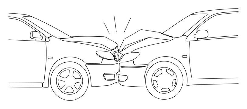 head-on car crash monoline vector