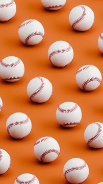 3D Animation of Baseball Balls Rolling on Brown Background, Seamless Vertical Pattern Loop