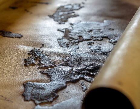 Closeup view of worn and damaged wooden floor.