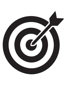 Target with Arrow Vector Icon, a bold black and white graphic symbol of accuracy and success, perfect for business goals and marketing strategies.