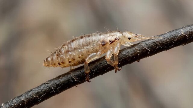 Head louse crawling on a human hair strand, lice infestation macro
