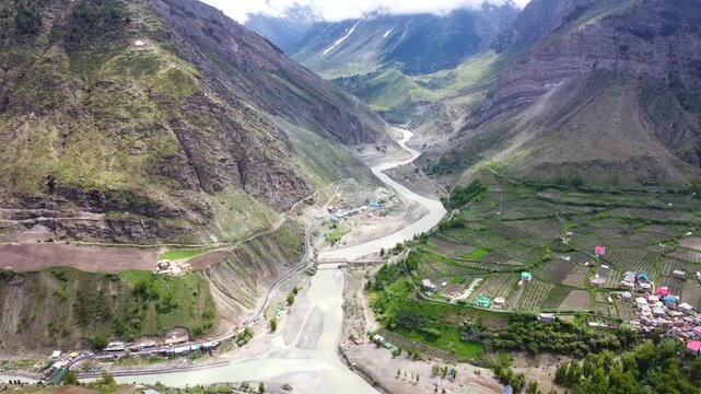 Drone Flight Over Dramatic Himalayan Valley and Mountain Scenery