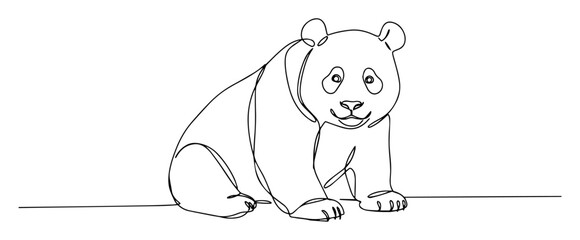 sitting panda bear black vector thin line on white background © Wieslaw