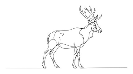 reindeer with antlers standing profile engraving monoline vector © Wieslaw