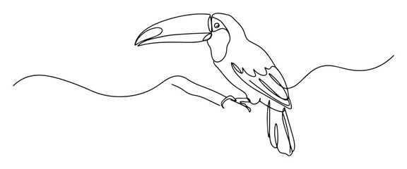 Fototapeta premium toucan perched on branch engraving oneline vector