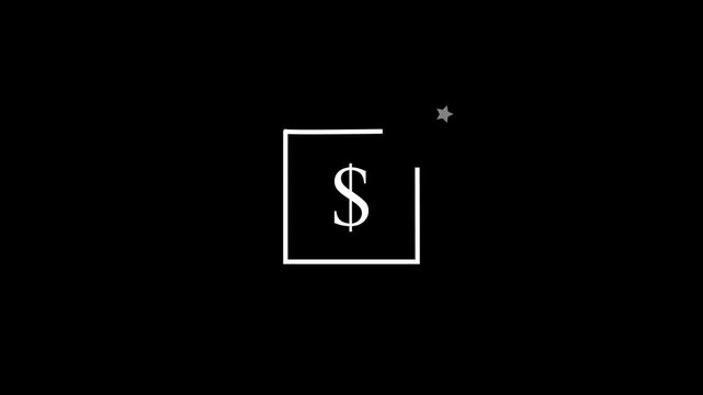 Animated Dollar Sign Icon with Star in Square Frame Pack on Black Background, Financial and Currency Concept Motion Graphic, Corporate Business and Investment Logo Element, Greenback Symbol Loop Video