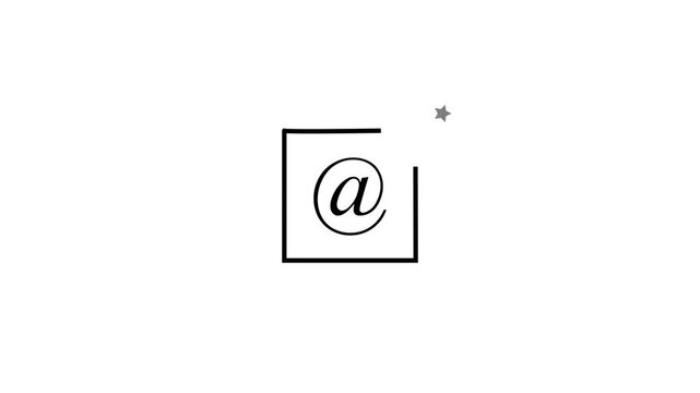 Minimal Email At Sign Symbol Icon with Star and Square Frame on White Background, Contact Us and Online Communication Concept Animation, Digital Marketing and Newsletter Subscription Motion Graphic