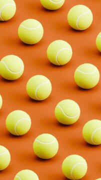 3D Animation of Tennis Balls Rolling on Brown Background, Seamless Vertical Pattern Loop
