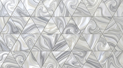 Obraz premium Abstract triangle mosaic pattern with swirl liquid marble effect in white and gray.