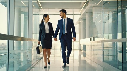 Fototapeta premium Business Partners in Luxury Office — Cinematic professionals collaborating in a bright modern workplace with subtle AI-inspired design. 09