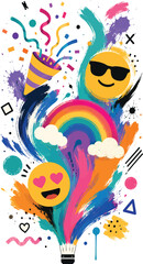 Fototapeta premium Colorful Emoji Celebration Vector – Fun Party Abstract Art Design