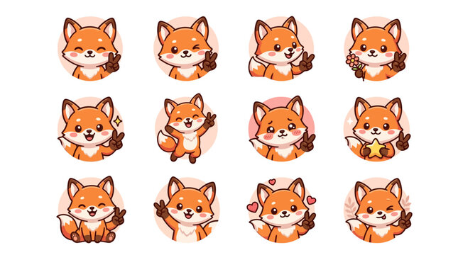 Collection of cute cartoon fox stickers.