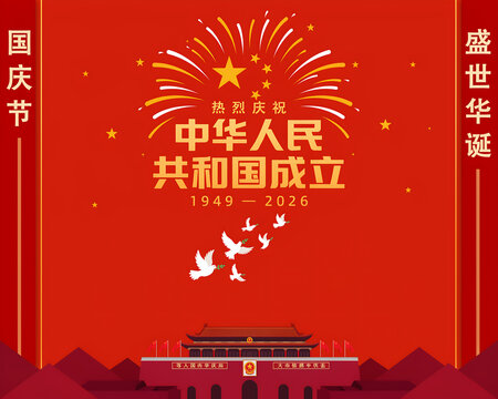 Chinese National Day Celebration With Tiananmen Square And Doves
