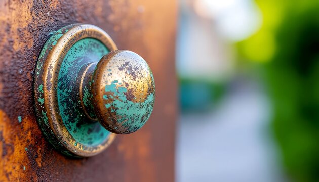 Closeup of a vintage rusty door knob.