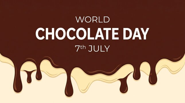 World chocolate day 7th july, background with dripping chocolate and vanilla cream.
