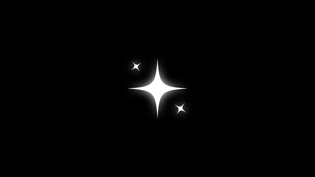 Fast line glitter motion containing white cartoon blinking stars and flat vector doodle sparkle with 4k shining twinkle effect on a black screen chroma key background layer asset.