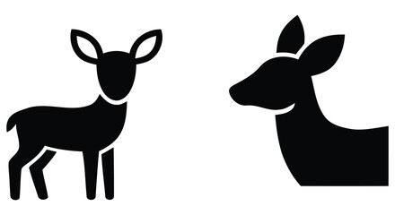 Naklejka premium Two black deer silhouettes against a white background showcasing simplified animal forms and minimal detail animals fawn doe buck
