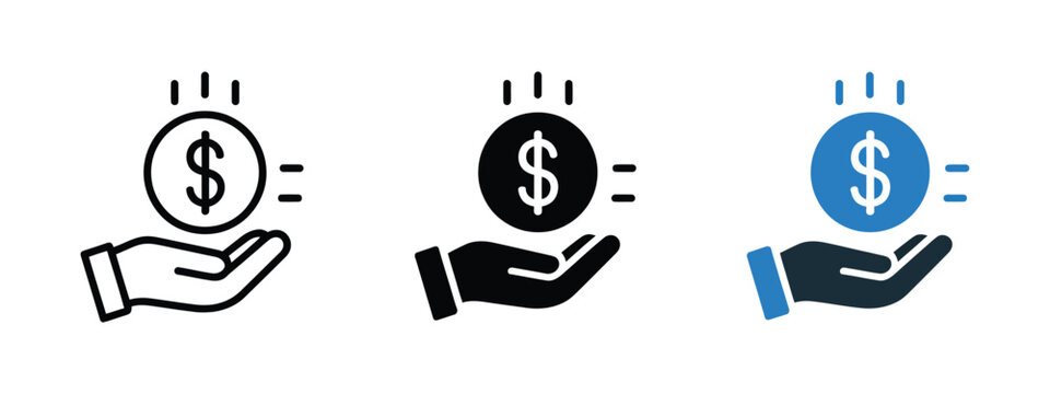Receiving Money Icon Hand Holding Coin Payment Payout Salary Income Cash Receive Banking Payroll Financial Transaction