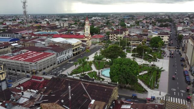 Aerial view of plaza de armas in iquitos, peru
