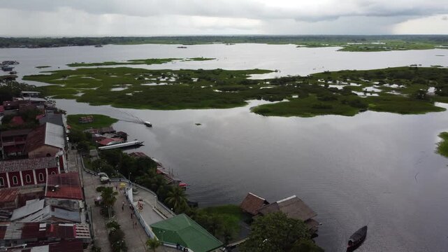 Aerial view of iquitos city and amazon river in peru