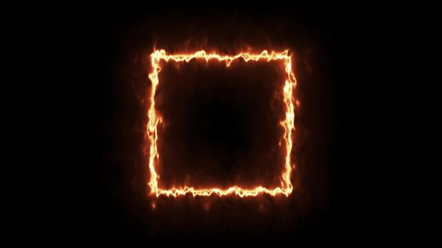 Esoteric style golden neon square frame animation with shimmering ethereal light, bright yellow mystical energy rectangle isolated on black 4K