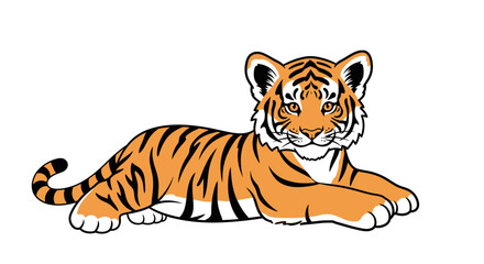 Obraz premium Tiger lying down looking forward calmly.