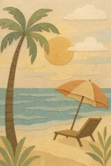 Obraz premium Tropical beach paper art illustration.
