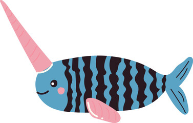Smiling Narwhal: Cute smiling narwhal cartoon illustration, striped unicorn of the sea vector icon © TATYANA