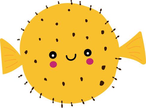 Chunky Yellow Pufferfish: Cute cartoon yellow pufferfish illustration, isolated vector porcupinefish icon
