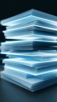 Abstract digital data stack glowing and spinning