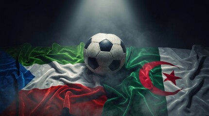 Naklejka premium Soccer ball on the flags of equatorial guinea and algeria
