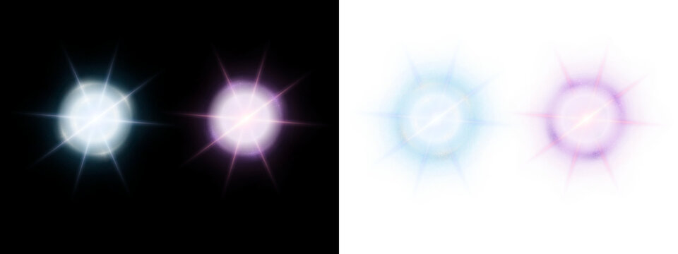 owing Lens Flare Light Effects Collection with Sparkling Starbursts and Neon Glow on black and Transparent Background