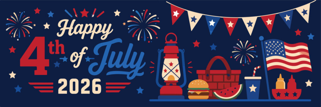Independence Day 2026 eagle shield patriotic ribbon banner