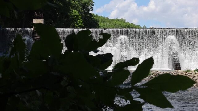 lake solitude falls waterfall in high bridge new jersey (nj landmark staircase stair historic spillway dam) raritan river south branch columbia trail travel tourism scenic nature steps step stepped