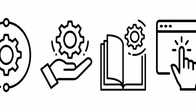 Engineering and process gears, hand, book, computer interface, isolated on transparent background png