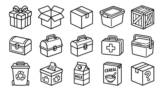 Set of outline storage and packaging icons