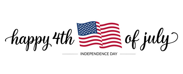 Fototapeta premium Happy 4th of july independence day greeting with waving american isolated on transparent background png