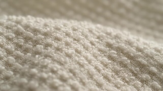 Soft white knitted fabric texture displays intricate stitch patterns with a smooth and cozy surface in close-up detail.