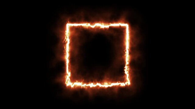 Abstract gold neon rectangle frame animation with mysterious smoke overlay, bright yellow geometric power lines light effect isolated on black 4K
