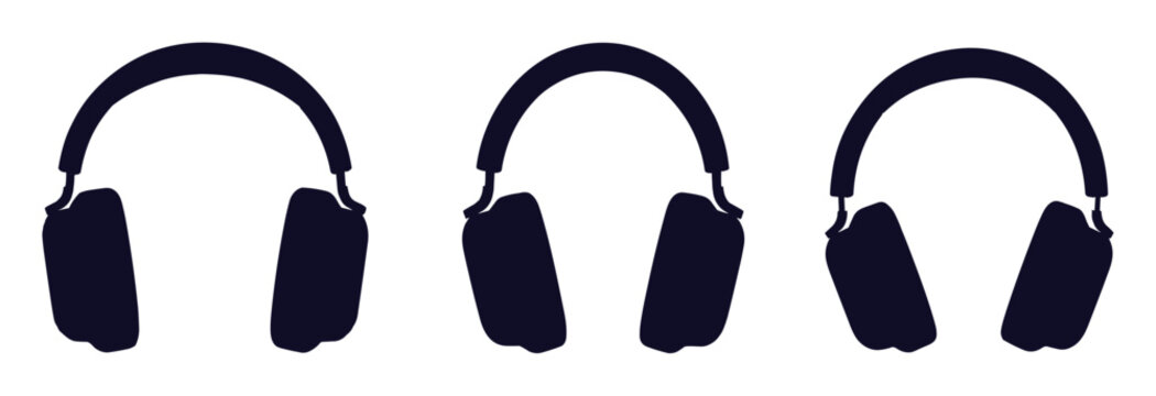 Audio Bliss: Three sleek, modern headphones in a cool navy hue are displayed in a minimalist composition, evoking a sense of pure sound and technological sophistication.