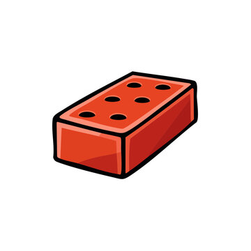 Illustration of a single red brick with six holes for construction and building