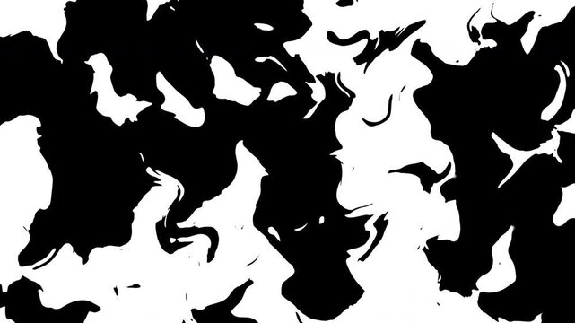 Abstract black and white shapes interlock organically, creating bold contrast, fluid movement, and visual intrigue.