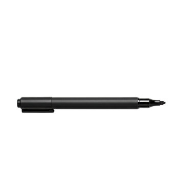 A new black permanent marker pen with an uncapped chisel tip, shot macro flat lay on a transparent background. Concept for stationery advertising