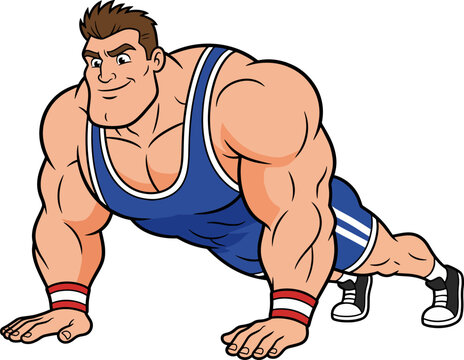 athlete doing push ups vector illustration isolated on white background
